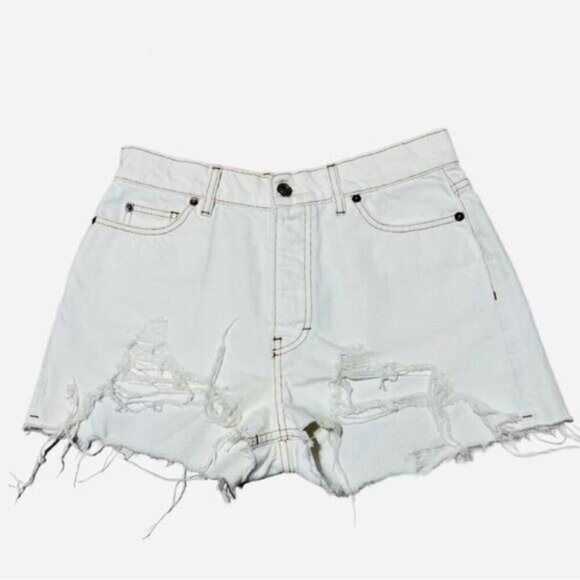 IRO FANNE Preshrunk Distressed Denim Shorts – High Rise Ecru, Size 26 - Picture 2 of 9